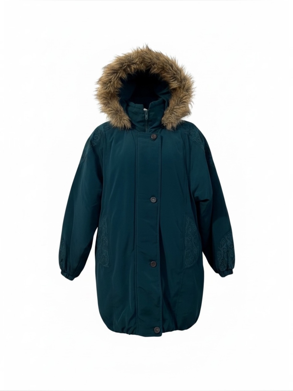 Women's American Bazaar AB II Teal Embroidered Hooded Winter Parka – Size M
